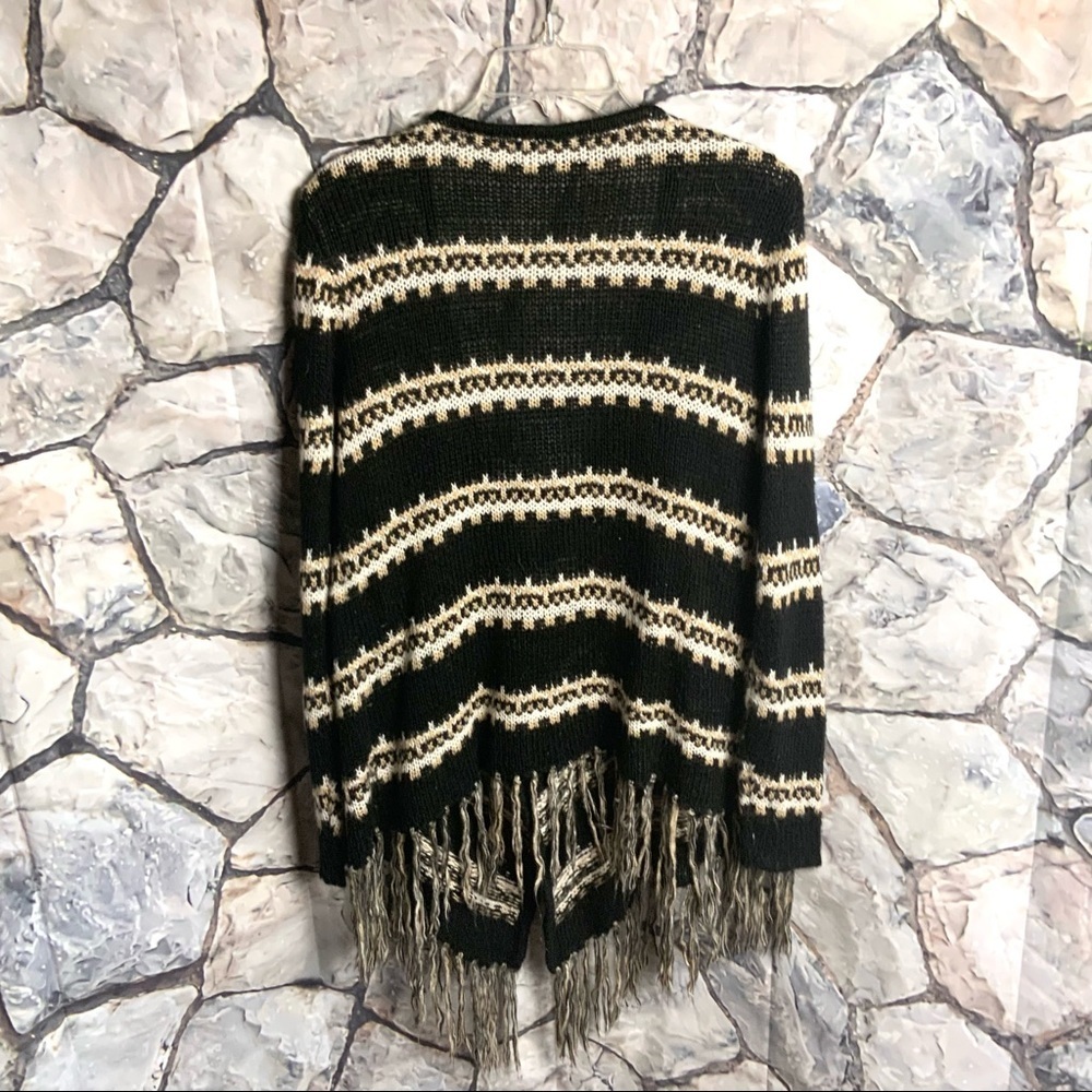 Maurices Black Cream/Tan w Fringe Cardigan Wm L - Picture 3 of 4